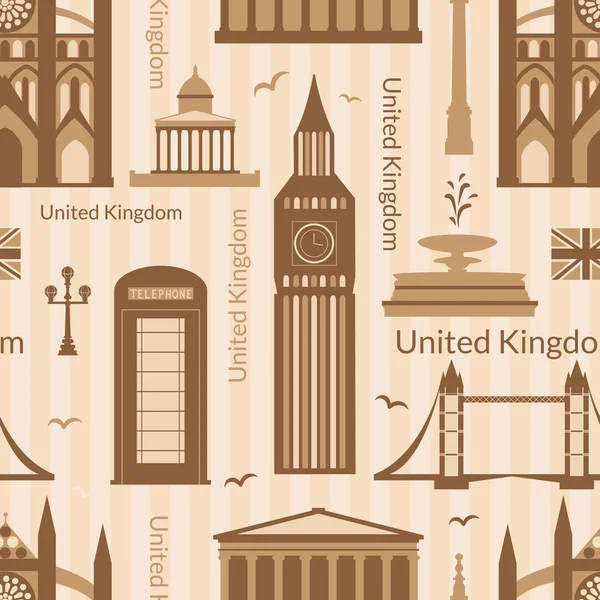 Seamless pattern with landmarks of United Kingdom — Stock Vector