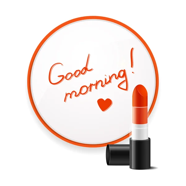 Inscription lipstick to wish good morning glued to mirror — Stock Vector
