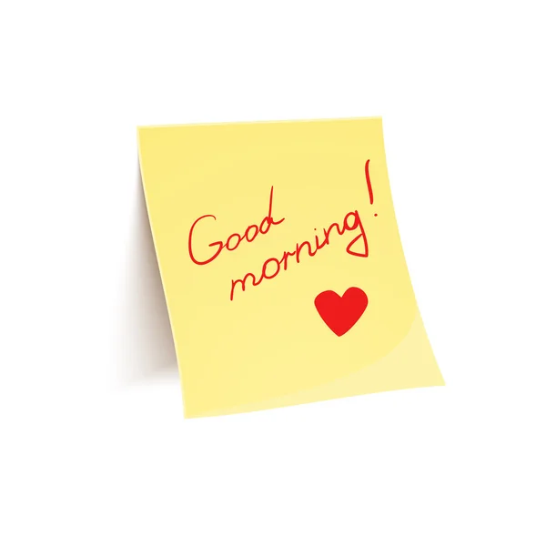 Note to wish good morning glued to wall — Stock Vector