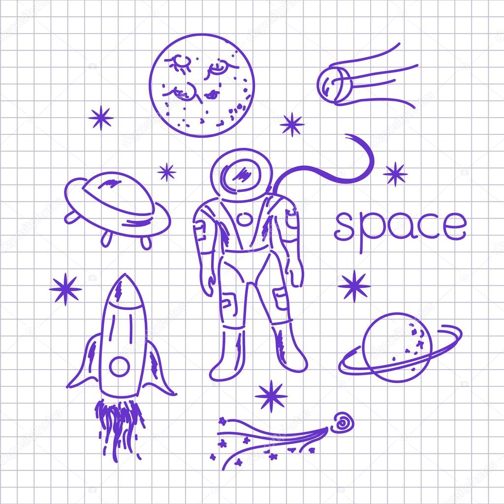 Space objects on notebook sheet