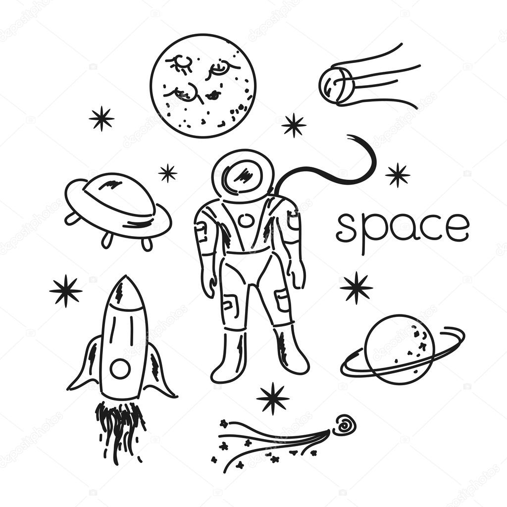 Space objects line drawing
