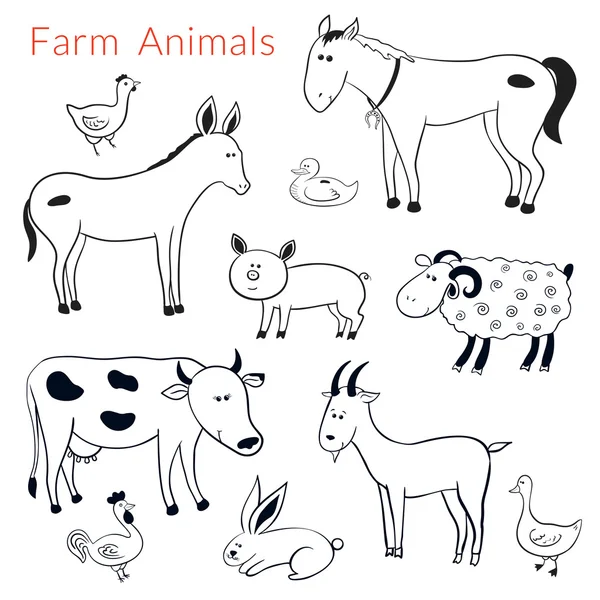 Farklı çiftlik hayvanları kümesi — Stok Vektör