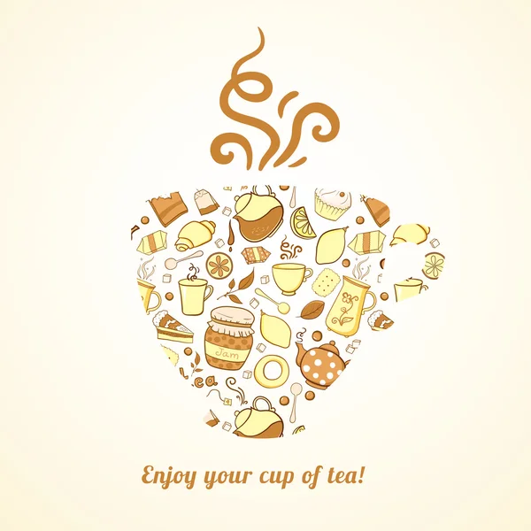 杯子，茶孤立的图案背景 — 图库矢量图片