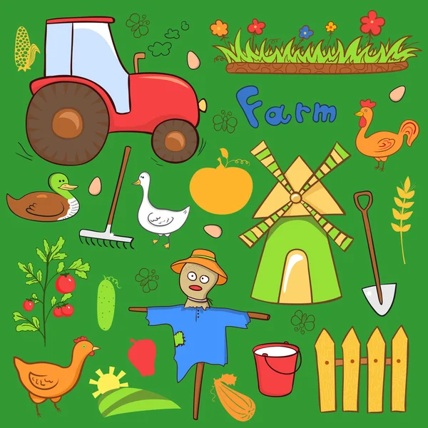 Farm illustrationer i doodle stil — Stock vektor