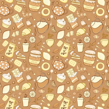 doodle tarzı çay ve tatlılar seamless modeli