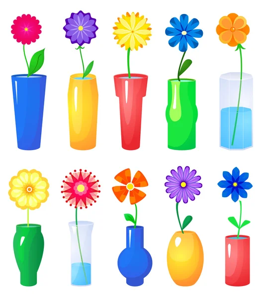 Flowers in different vases vector set — Stock Vector