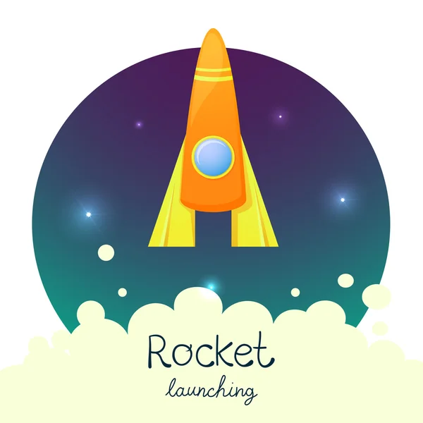 Cartoon rocket in space — Stock Vector