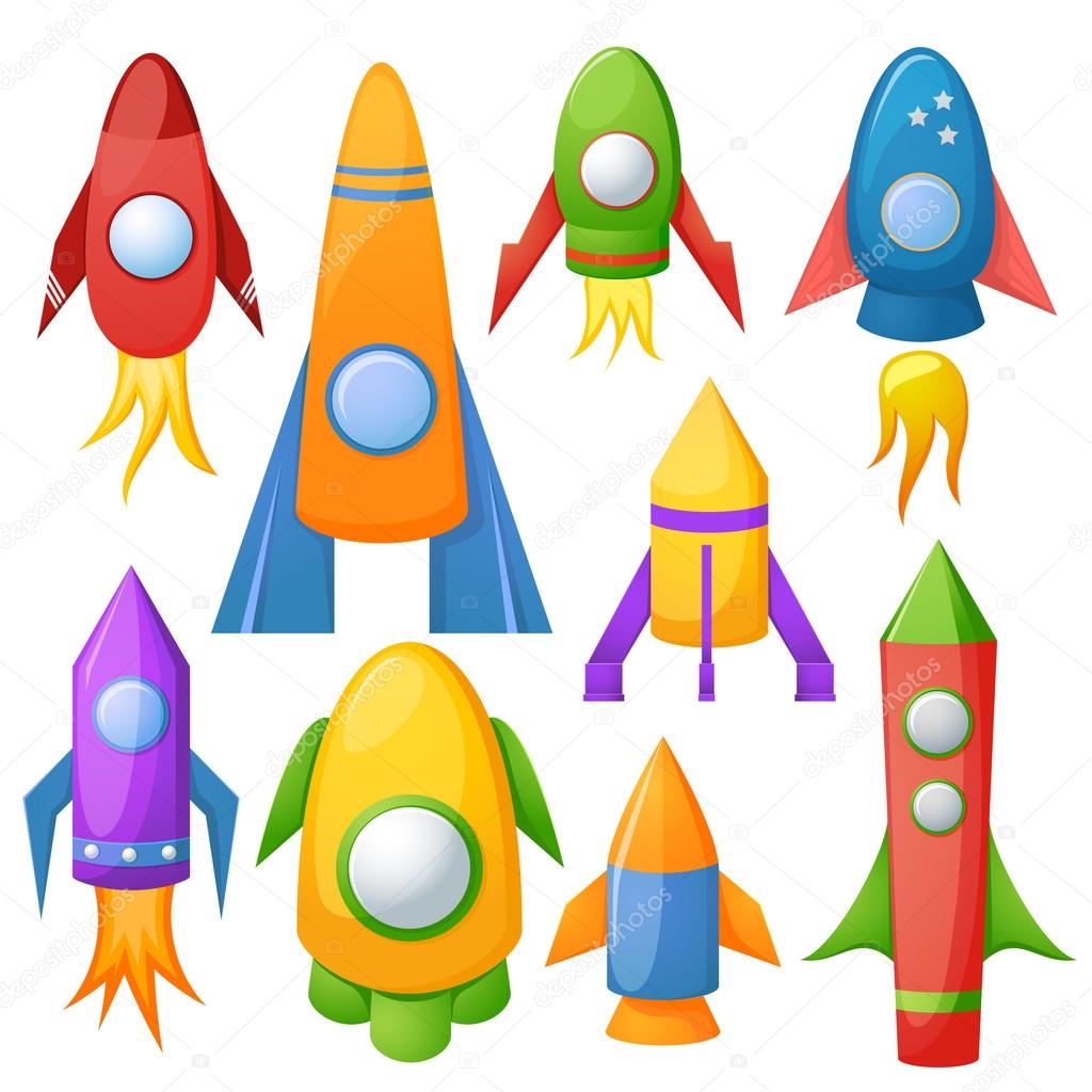 Cartoon rockets illustration set