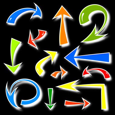 Elle çizilmiş çizgi roman okları kümesi