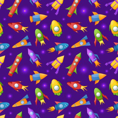 Cartoon rockets seamless pattern clipart