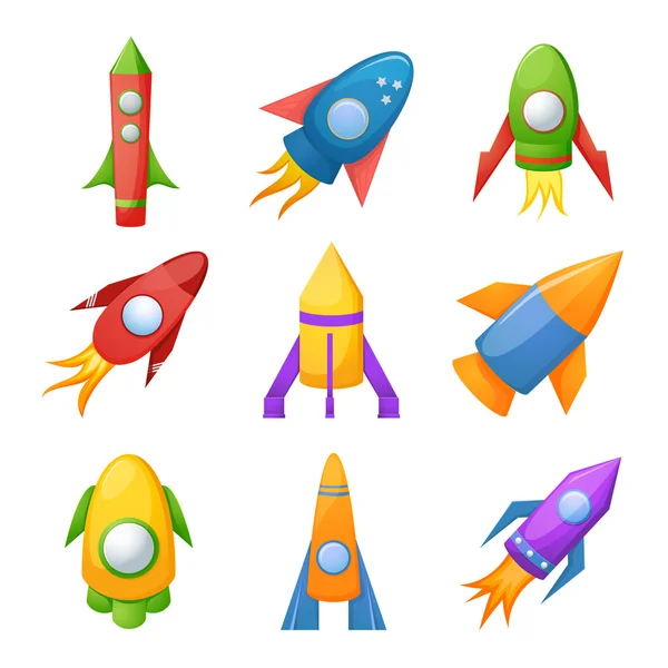 Cartoon rockets illustration set — Stock Vector