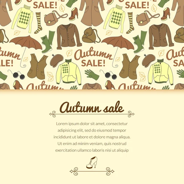 Outono venda fundo com roupas femininas temporada — Vetor de Stock