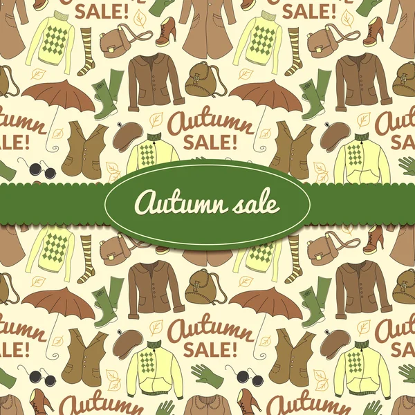 Outono venda fundo com roupas femininas temporada — Vetor de Stock