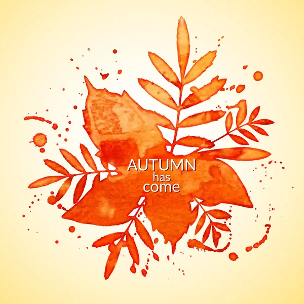 Herbst Aquarell Vogelbeerblätter und Spray — Stockvektor