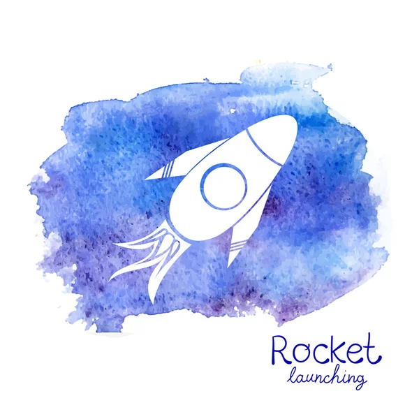 White rocket icon on watercolor background — Stock Vector