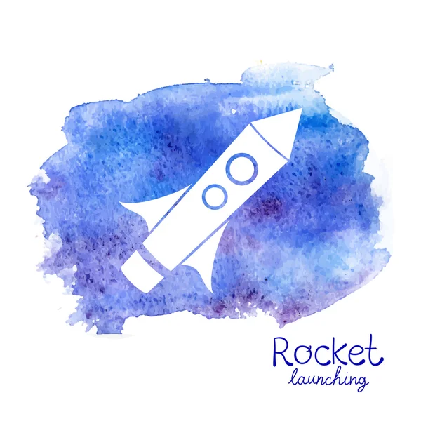 White rocket icon on watercolor background — Stock Vector
