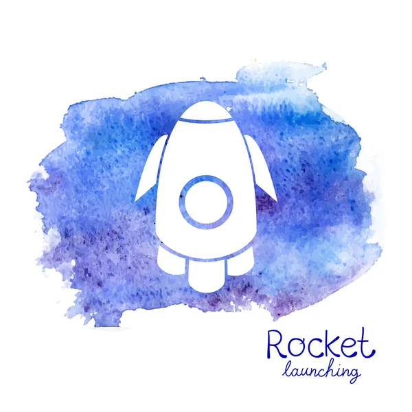 White rocket icon on watercolor background — Stock Vector
