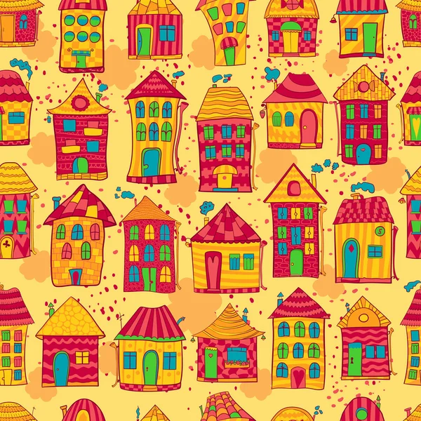 Seamless mönster färgglada hus — Stock vektor