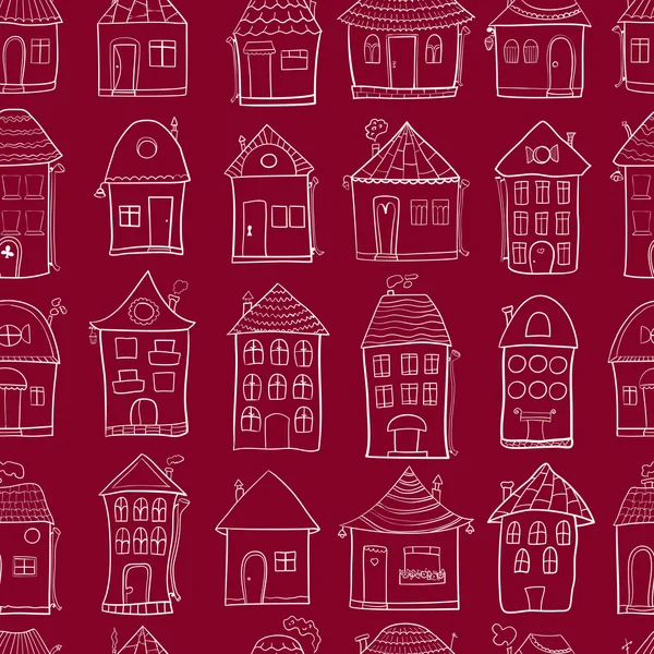 Seamless pattern with outline houses — Stock Vector