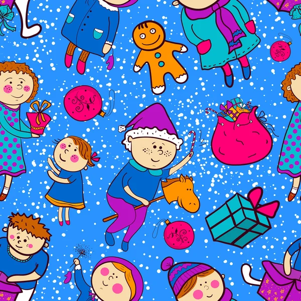 Christmas seamless pattern with children — Stock Vector