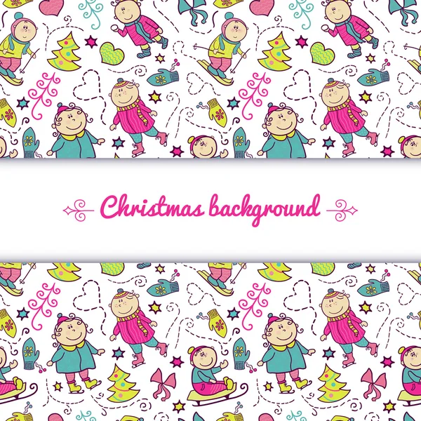 Christmas background with funny children — Stock Vector