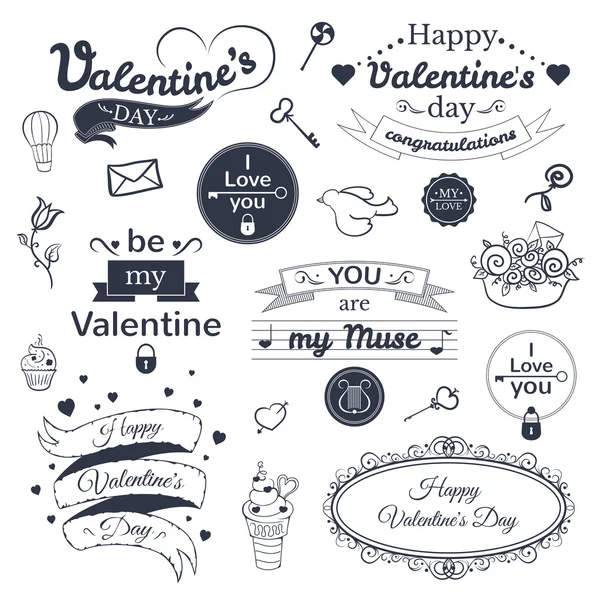 Día de San Valentín tipografía conjunto — Vector de stock