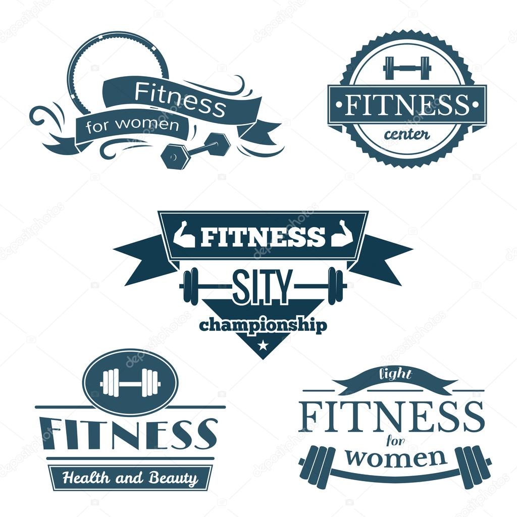 Fitness signs set, sport logos and labels