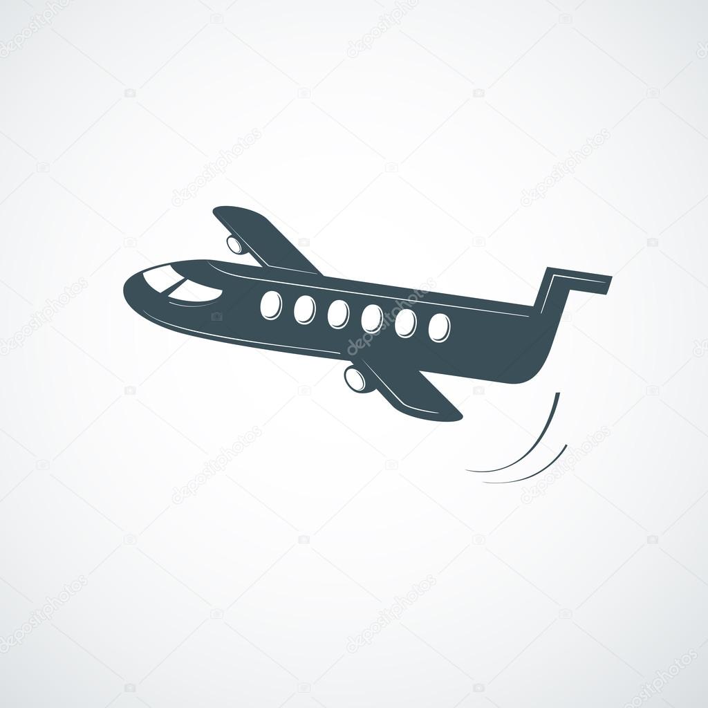 Dark plane symbol, airplane logo against white background