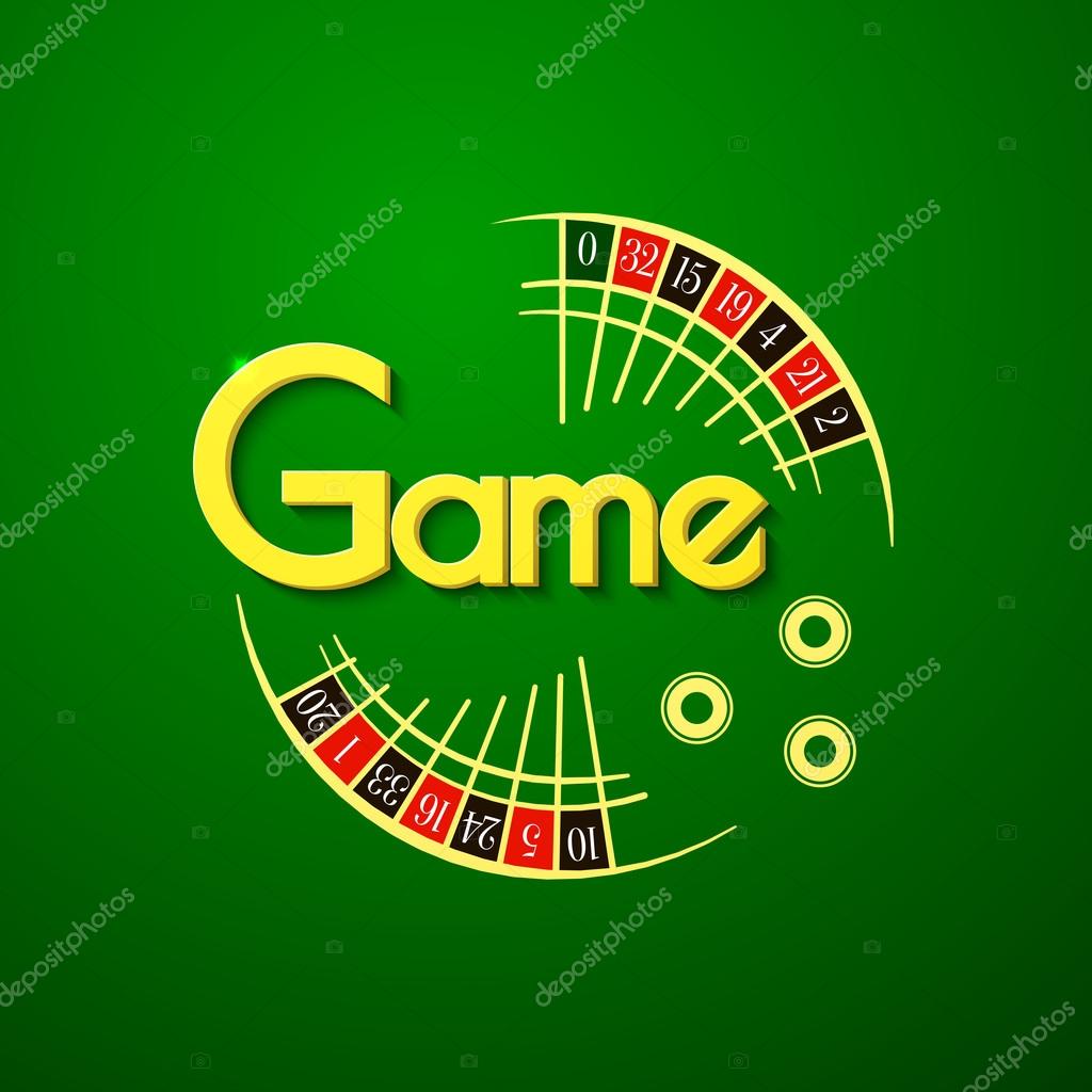 Colorful game logo, casino typography design, roulette vector illustration on green background