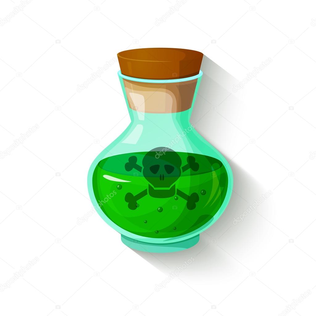 Glass bottle with a green toxic liquid