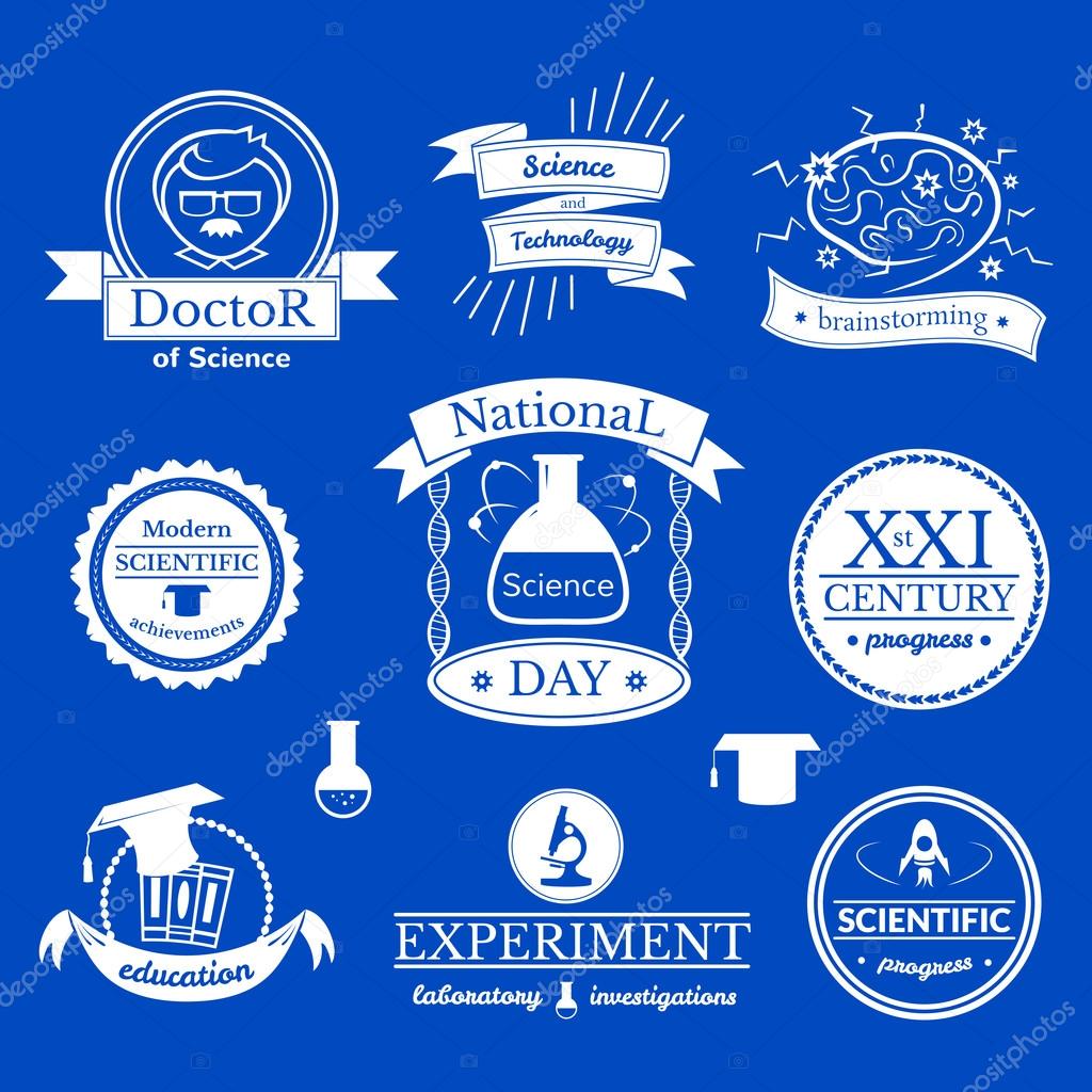 Science and knowledge signs set against blue background