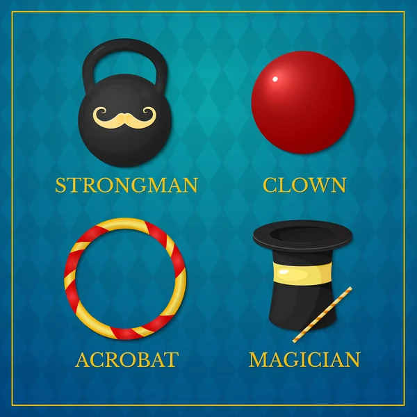 Strongman, acrobat, magician, clown — Stock Vector