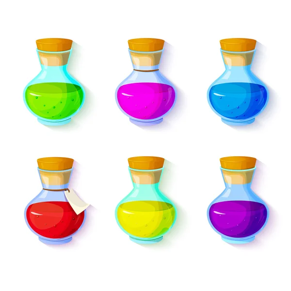 Bottles with multi-colored liquids — Stock Vector