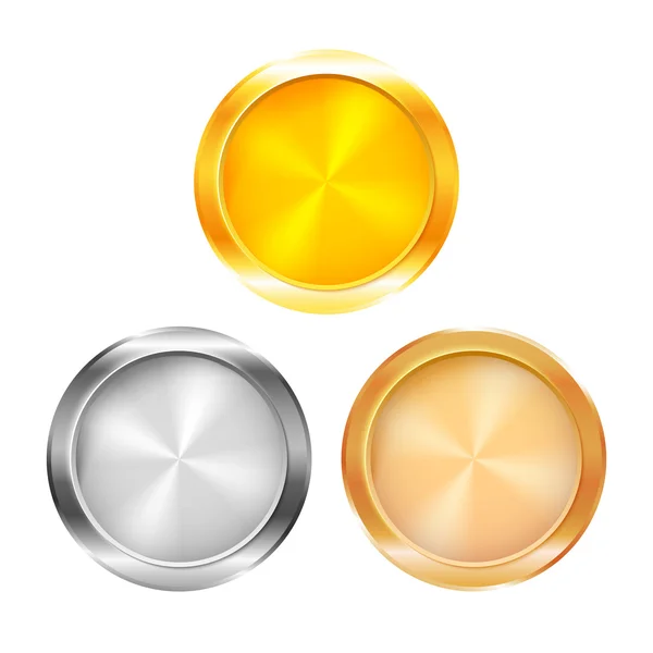 Tres medallas de premio en blanco — Vector de stock