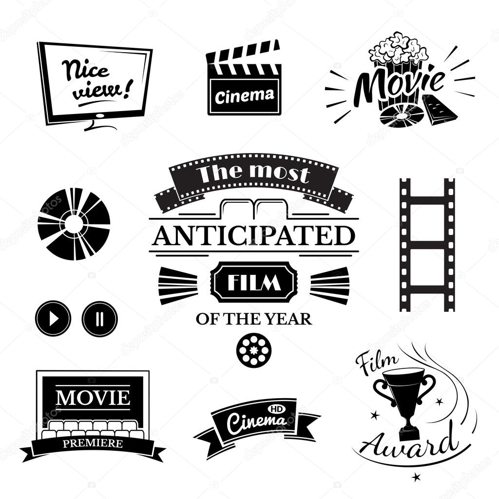 Movie signs set, cinema logos and film labels against white background