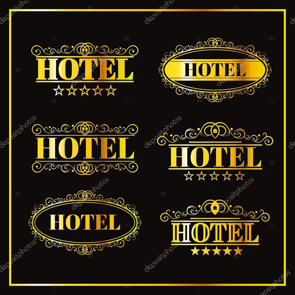 Hotel vintage golden labels against black background