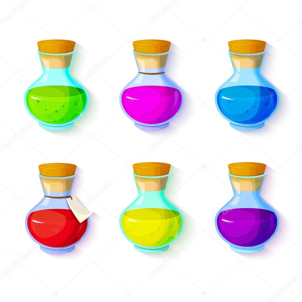 Bottles with multi-colored liquids