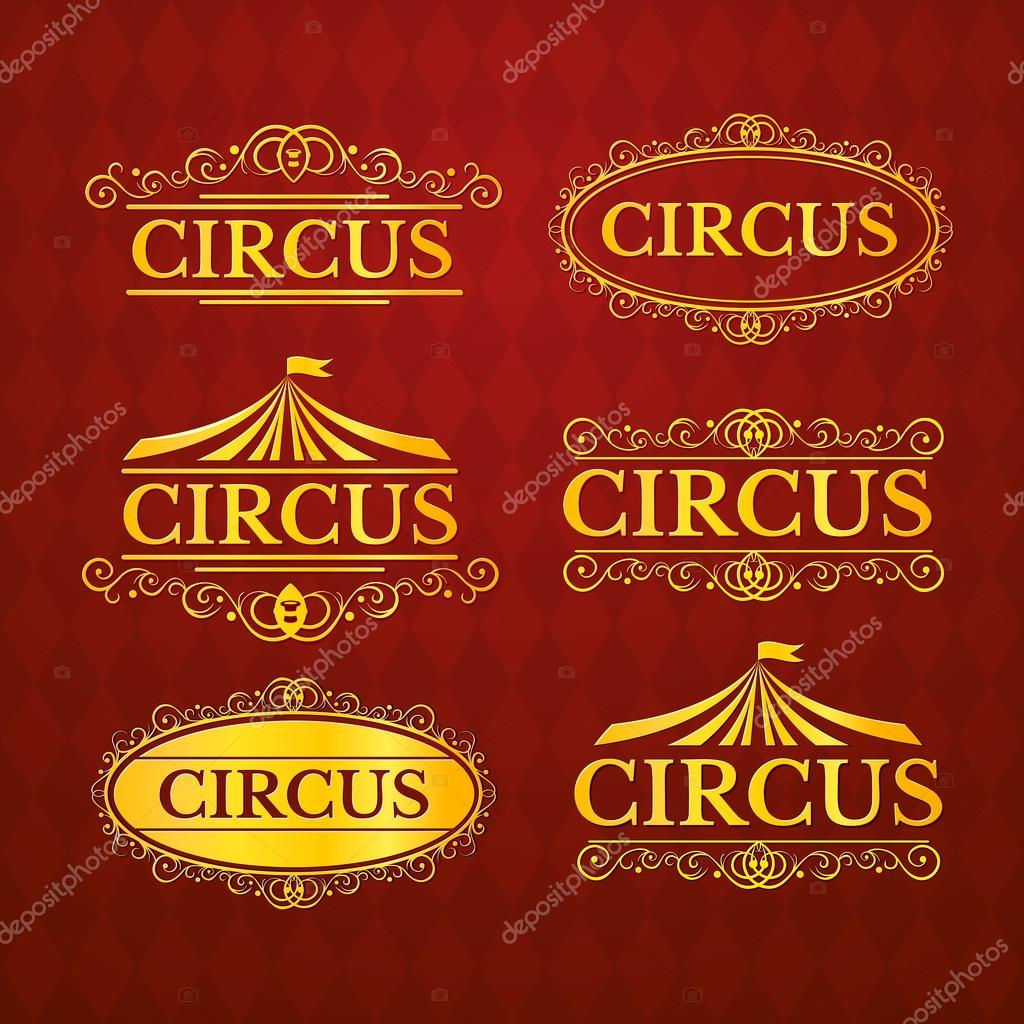 Circus vintage badge's set in red and yellow colors