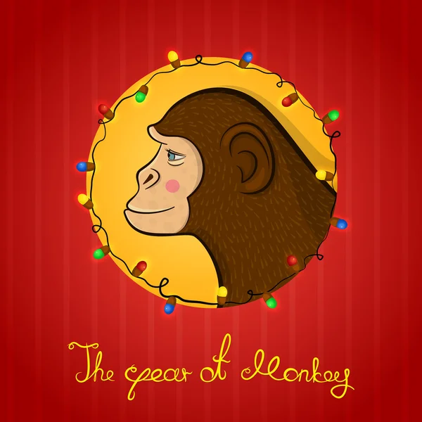 Biglietto natalizio con un nuovo anno e scimmia — Vettoriale Stock