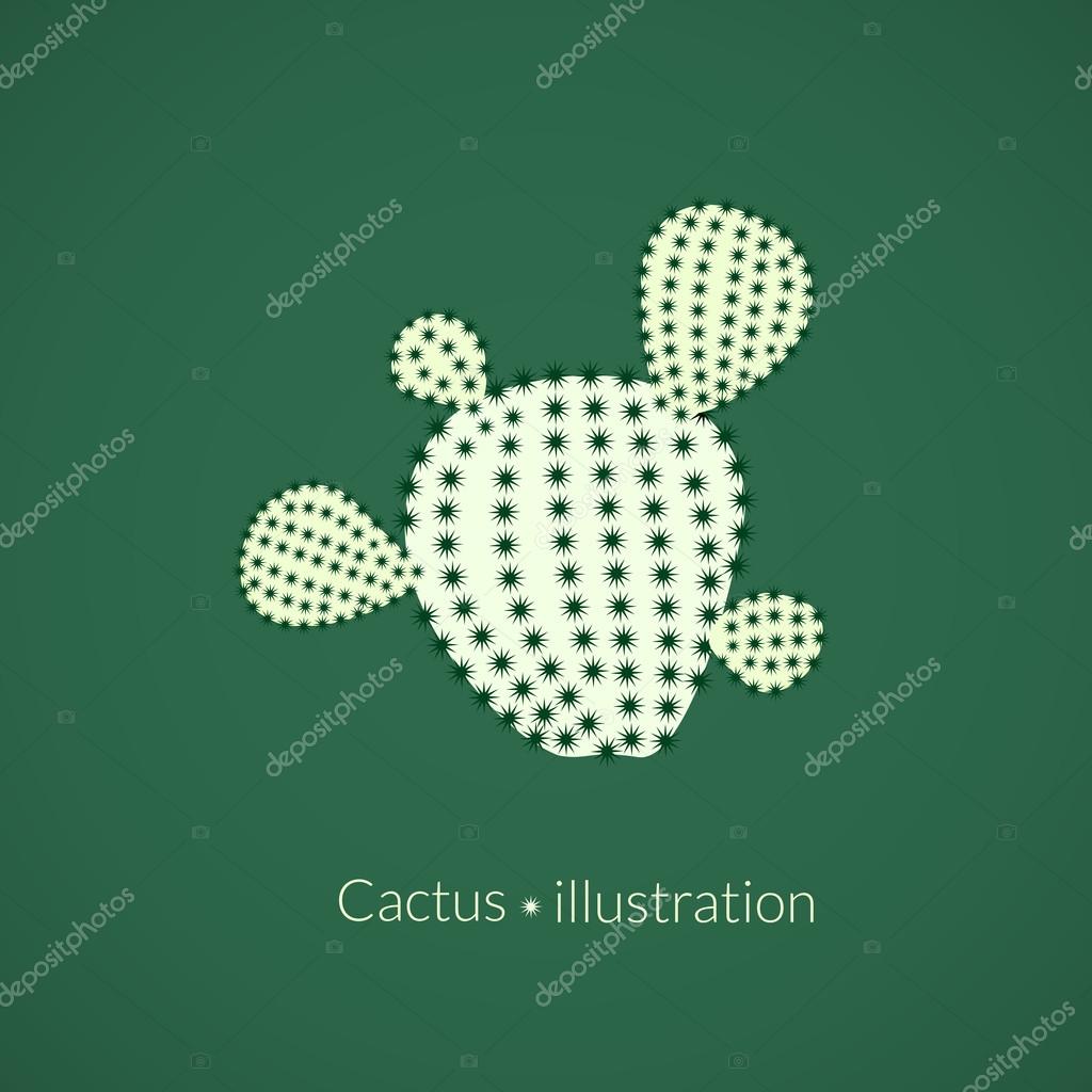 Green plant prickly pear cactus with four spikes, succulent abstract illustration, vector logo in flat style