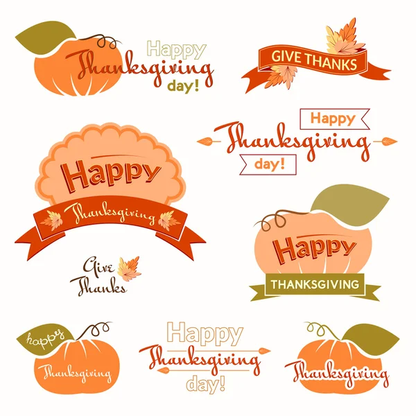 Ensemble d'étiquettes et d'inscriptions vintage Thanksgiving — Image vectorielle