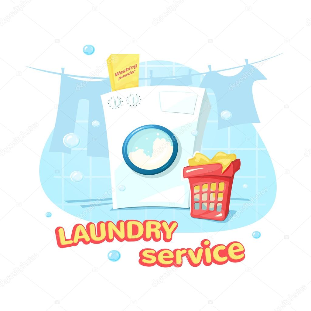 Laundry service concept design, a washing machine and laundry basket, vector illustration