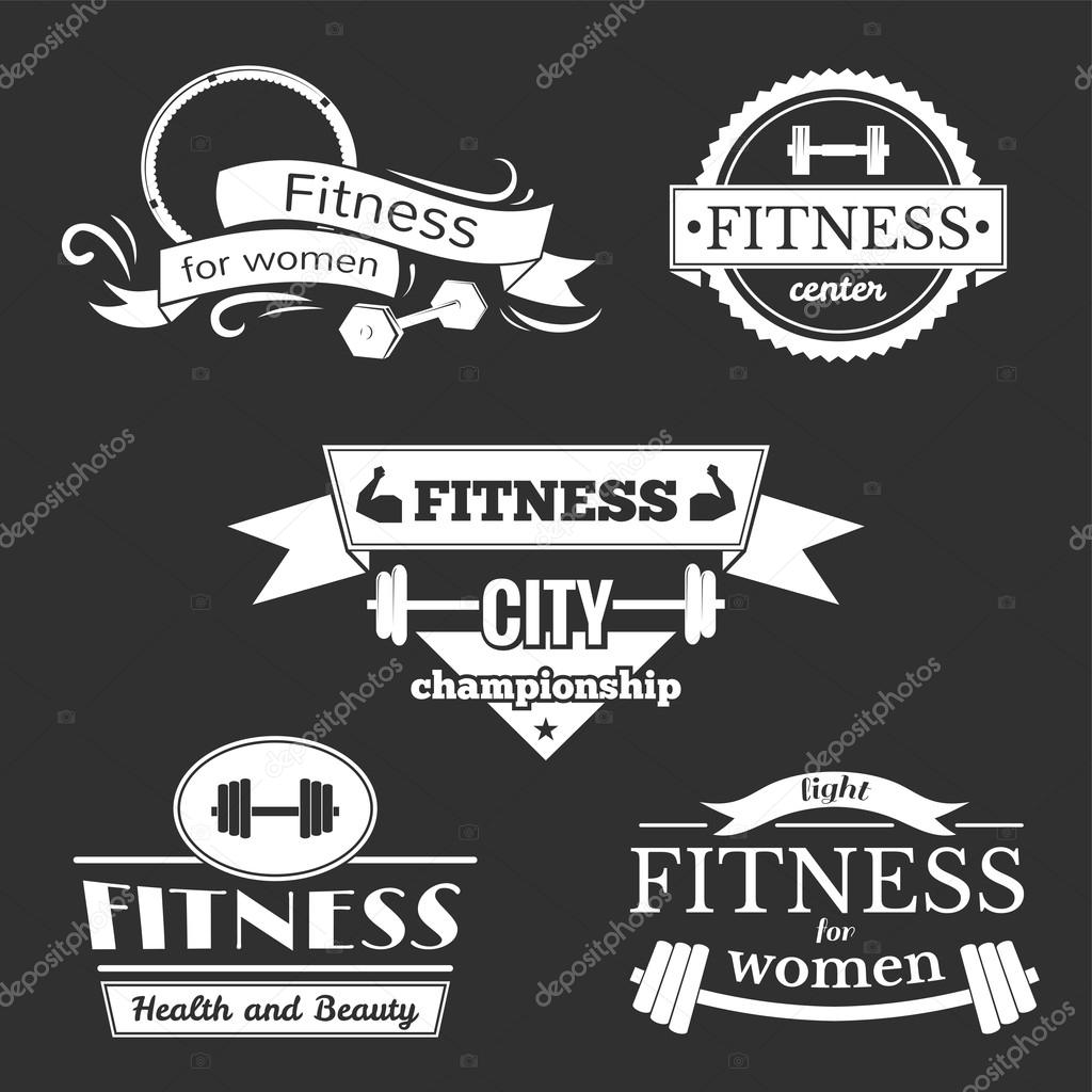 Fitness signs set, sport logos and labels