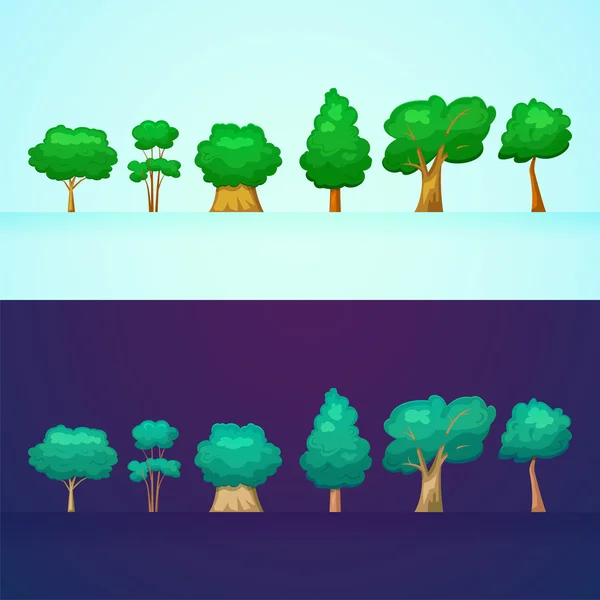 Árvores definidas em estilo cartoon — Vetor de Stock