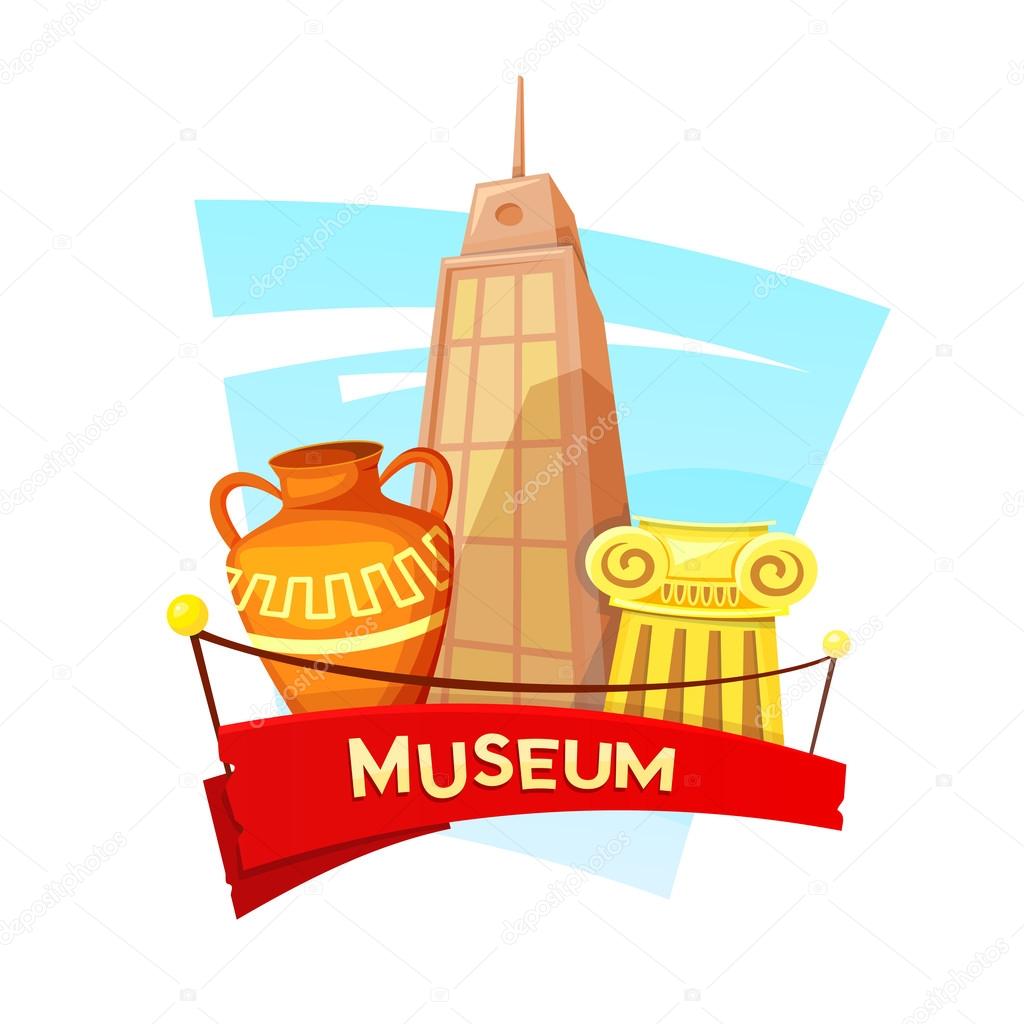 Museum concept design, vector illustration with Egyptian order and Greek vase