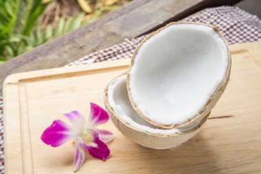 Biri ikiye bölünmüş iki hindistan cevizi