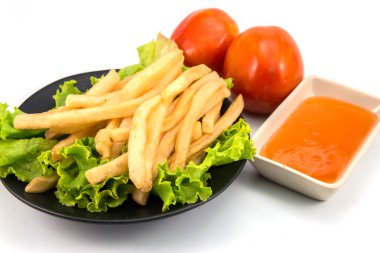 beyaz üzerine ketçap closeup ile kızarmış patates