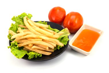 beyaz üzerine ketçap closeup ile kızarmış patates