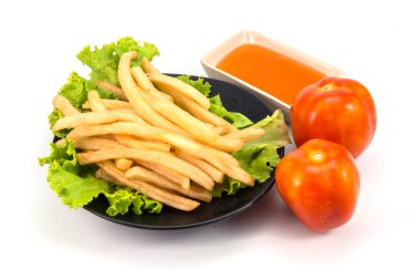 Beyaz, patates, fast food üzerinde ketçap closeup ile Patates kızartması