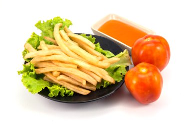 Beyaz, patates, fast food üzerinde ketçap closeup ile Patates kızartması